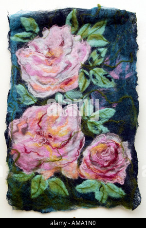 Close up of felt flower bloom  textile embroidery wool woollen art craft material excusive unique picture Stock Photo