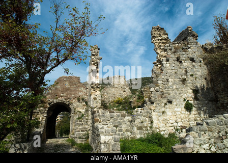 Looking up at the ruins in Bar Old Town. Montenegro Stock Photo