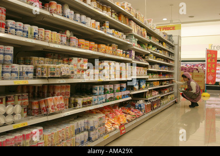 Chinese products and supermarket Clean designs and full shelves with interesting packaging Stock Photo