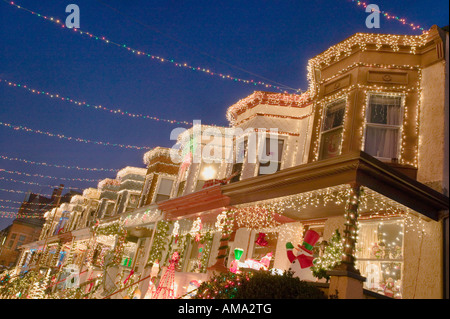 Neighborhood Christmas decorations 34th Street Hampden Baltimore Maryland Stock Photo