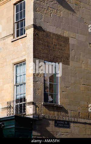 Old Lending Library Sign and Trompe lOeil on Grove Street Bath Somerset England Stock Photo