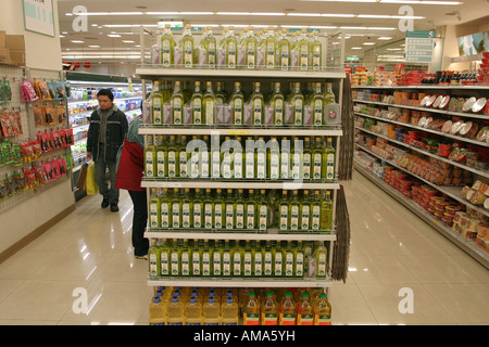 Chinese products and supermarket Clean designs and full shelves with interesting packaging Stock Photo