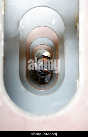 Engineer Shipbuilding Pha Rung Ship Yard North Vietnam Asia Stock Photo