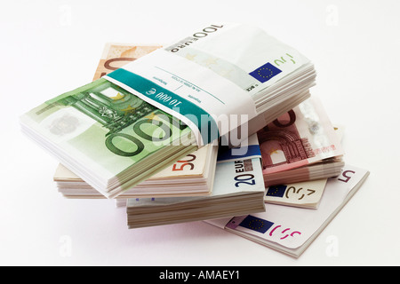 Bundles of euro banknotes, close-up Stock Photo