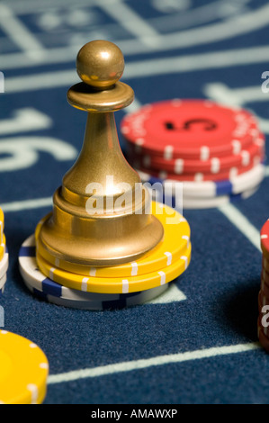 Roulette Win Marker placed on gambling chips Stock Photo