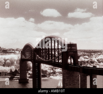 royal albert railway bridge opened in 1859 built by isambard kingdom brunel crossing the river tamar at plymouth uk Stock Photo