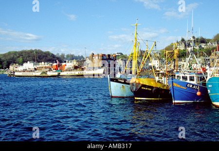 Sea going paddle steamer Waverley moored at the North Pier in Oban Stock Photo