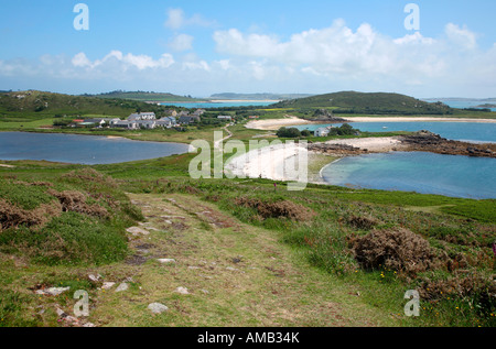 The view from Gweal Hill, Bryher, Isles of Scilly Cornwall UK. Stock Photo