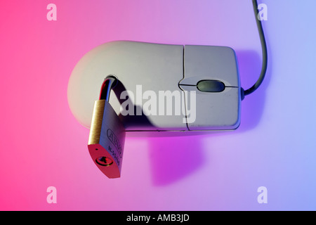 DEU, Germany : Symbolic photo, Internet and computer security. Computer mouse with lock Stock Photo