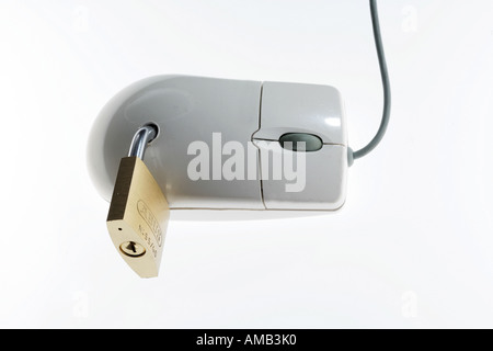 DEU, Germany : Symbolic photo, Internet and computer security. Computer mouse with lock Stock Photo