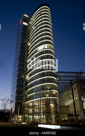 the office building GAP 15 at Dusseldorf in the evening, fully illuminated Stock Photo