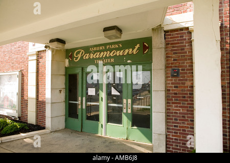 Old Paramount sign on movie theater at Asbury Park beach side resort in New Jersey USA summer 2006 Stock Photo