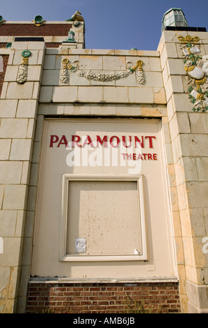 Old Paramount sign on movie theater at Asbury Park beach side resort in New Jersey USA summer 2006 Stock Photo