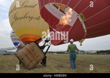 hot air balloon shortly before take-off, Germany, Rhineland-Palatinate, Foehren Stock Photo