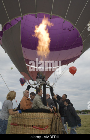 hot air balloon shortly before take-off, Germany, Rhineland-Palatinate, Foehren Stock Photo