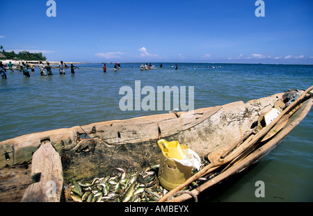 east africa kenya mombasa north fishermen hauling in the nets Stock Photo