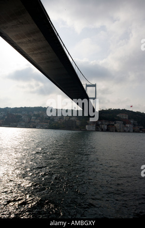 Second Bosporus Bridge from Below. The 2nd Bosporus Bridge connects the continents of Europe and Asia Stock Photo