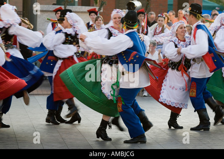 Traditional folk dancing troupe performing Polish Festival Clinton Square Syracuse New York Stock Photo