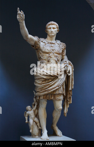 The Prima Porta Augustus displayed in the Braccio Nuovo of the Vatican Museums, Rome, Italy Stock Photo