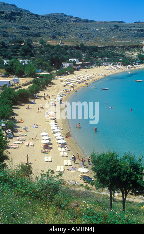 sandy beach in the bay at Lindos on the Greek island of Rhodes Stock Photo