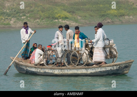 Ferry on river in Western Bangladesh, between Rajshahi and Gaud. Stock Photo
