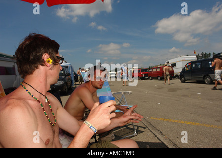 People at the campingplace on an Open Air called the Southside Fesitval in Neuhausen ob Eck Germany Stock Photo