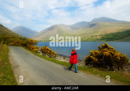 Wastwater lake with walker Great Gable and Scafell Pike in background Stock Photo