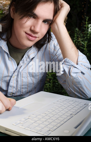 Man Using Laptop Computer Stock Photo