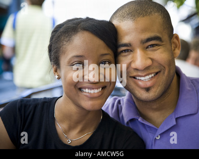 Closeup of couple smiling outdoors Stock Photo