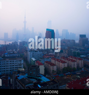 aerial view of shanghai city in foggy dawn Stock Photo - Alamy