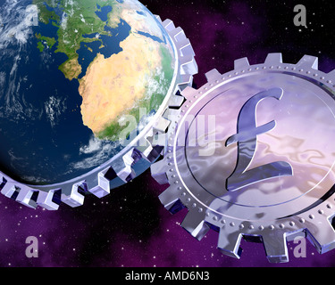 Globe With Gears And Pound Sign Stock Photo