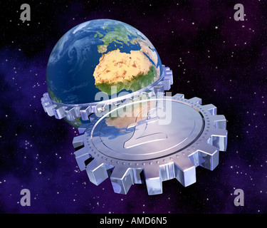 Globe With Gears And Pound Sign Stock Photo