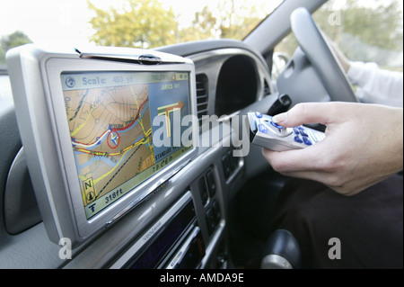 An in car satellite navigation system in the UK. Stock Photo