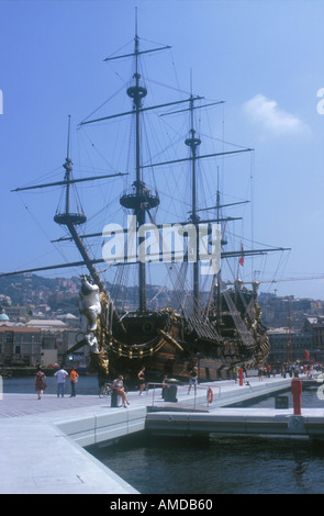 Christopher Columbus sailing ship reconstruction Old Harbour Genoa Liguria Italy  Stock Photo