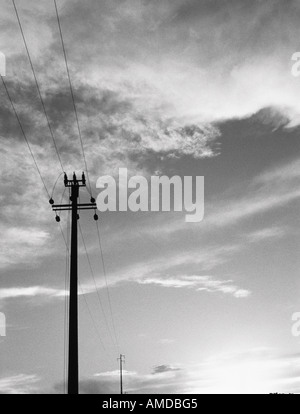 Looking Up at Telephone Poles and Sky, Portugal Stock Photo