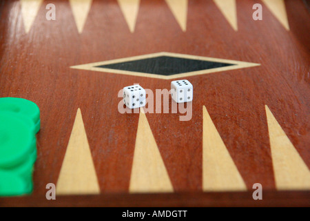 backgammon game detail dices on double six Stock Photo