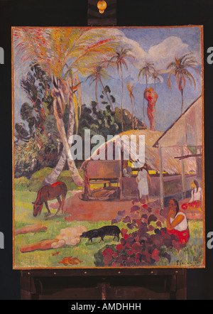 'fine arts, Gauguin, Paul (1848 - 1903), painting, 'Black Pigs', 1891, oil on canvas, Museum of Fine Arts, Budapest, French, a Stock Photo