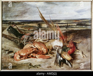 'fine arts, Delacroix, Eugene (1798 - 1863), painting, 'Still Life with Lobsters', 1826/1827, oil on canvas, Louvre, Paris, Fr Stock Photo