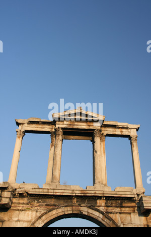 handrian arch landmarks of athens greece detail uper side in total blue sky background Stock Photo