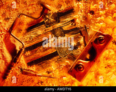 Making a Puzzle with Antique Tools Stock Photo