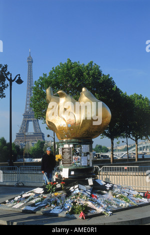 The Liberty Flame near the Pont de l Alma de facto Lady Diana Memorial in Paris France EU Europe Stock Photo