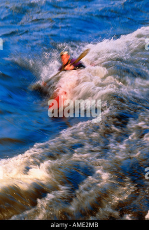 Man Kayaking Kern River, California, USA Stock Photo