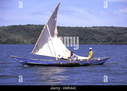 Traditional Luo sailing canoe Lake Victoria Kenya Stock Photo