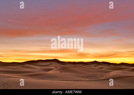 Dawn Over The Erg Chebbi Saharan Sand Dunes Near The Town Of Merzouga 