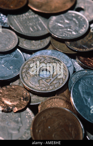 Close-up of International Coins Stock Photo