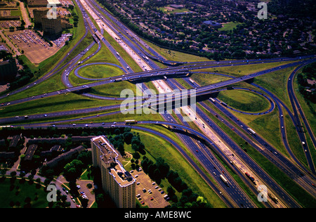 Aerial View of Highway Cloverleaf Toronto, Onatrio, Canada Stock Photo