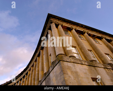 Royal Crescent in the city of Bath Somerset viewed from low angle dominated by sky. Picture by Jim Holden. Stock Photo