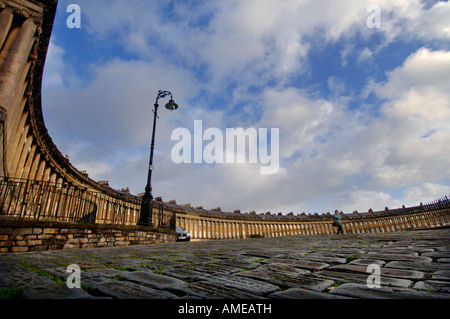 Royal Crescent in the city of Bath Somerset viewed from low angle dominated by sky. Picture by Jim Holden. Stock Photo