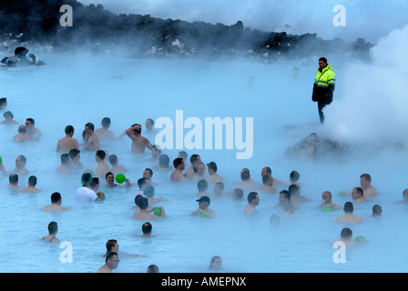Crowds in the fumes of Blue Lagoon Iceland Stock Photo