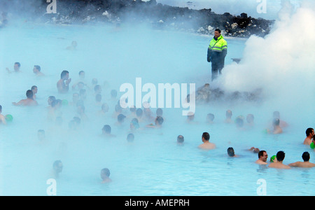 Crowds in the vapors of Blue Lagoon Iceland Stock Photo